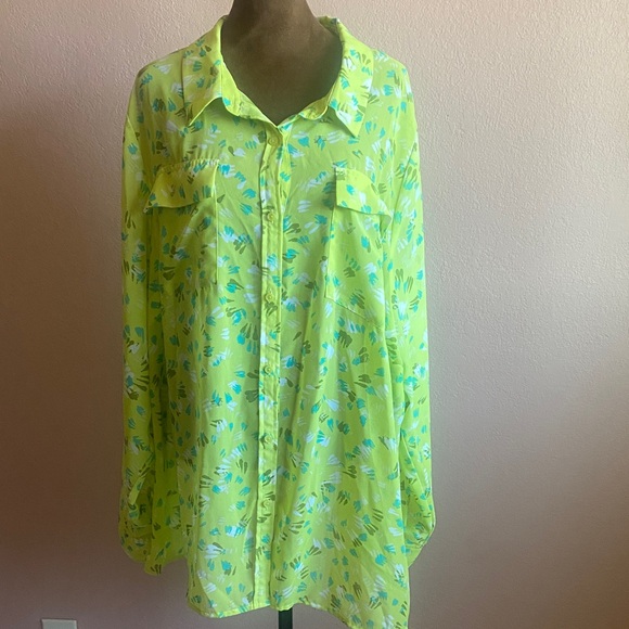 Lane Bryant Bright Green Patterned Shirt - Picture 1 of 7
